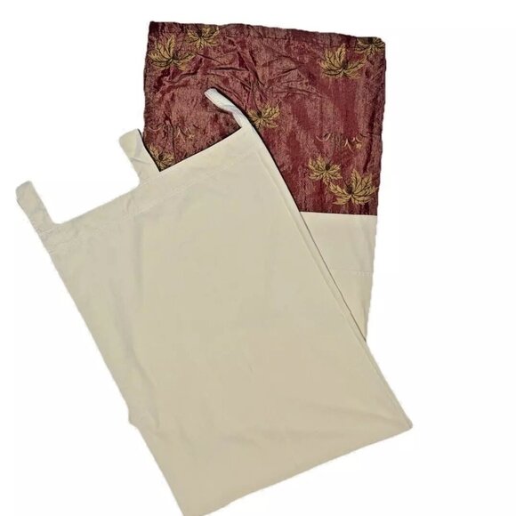 Set of 3 Luxury Curtains Drapes Tab Top Panels 92" Long Beige Red Border Hem - Picture 1 of 7